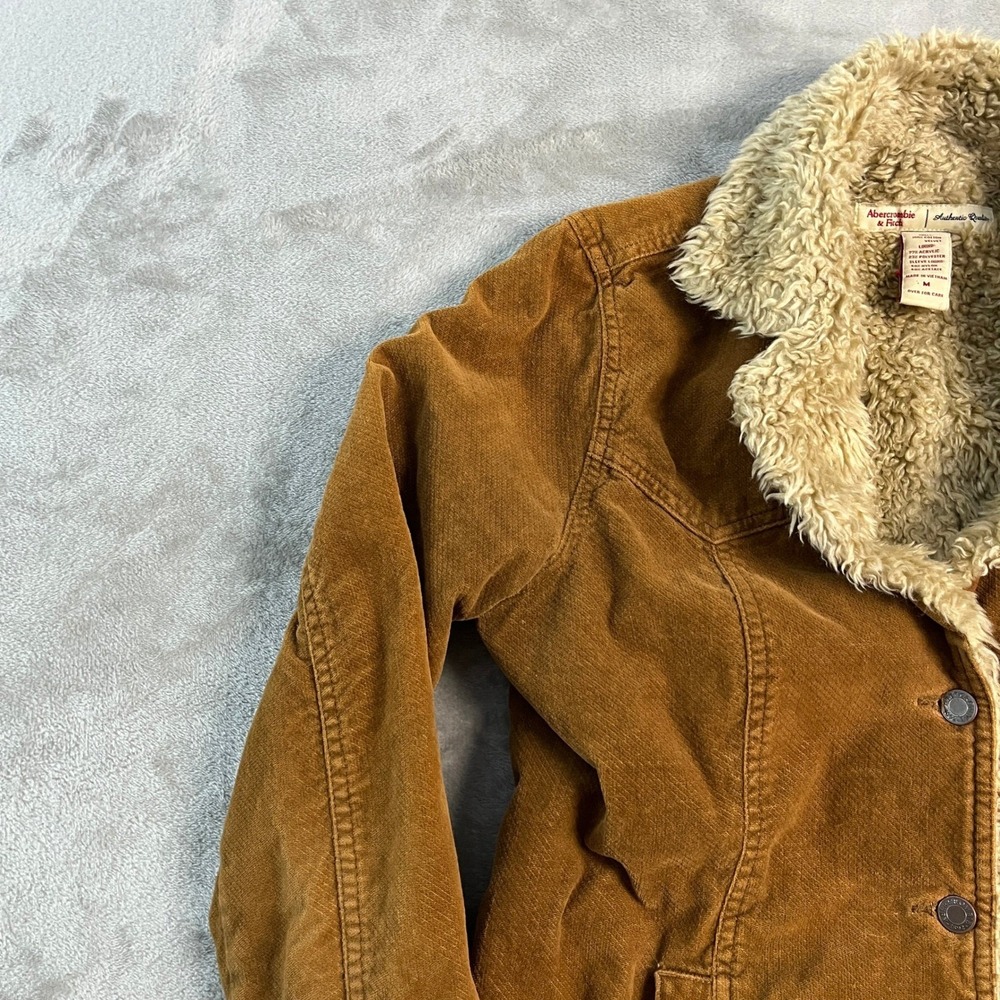 Vintage Abercrombie & Fitch Penny Lane Womens M Sherpa Lined Velvet Jacket Brown - Picture 3 of 12